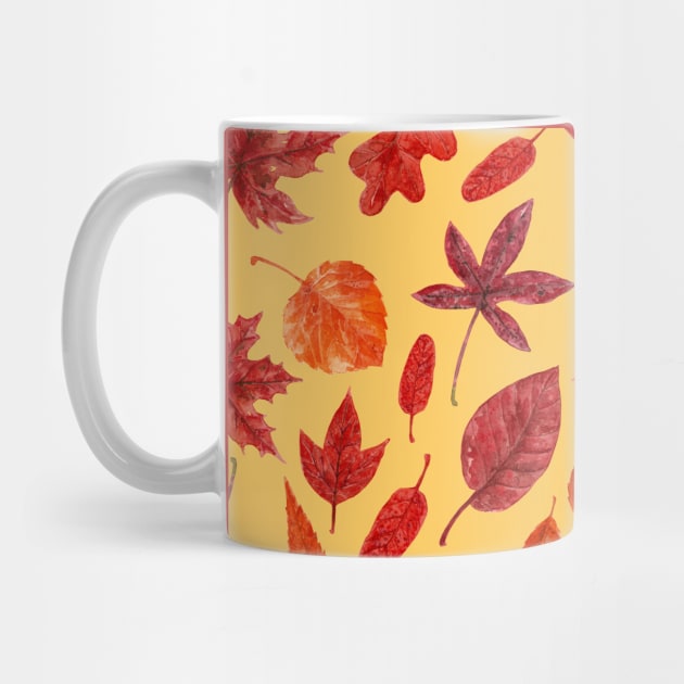 Red autumn leaves watercolor by katerinamk